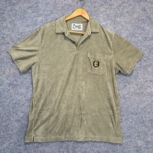 Howler Bros Plusherman Terry Cloth Polo Shirt Mens Large Green Fish Summer Tee